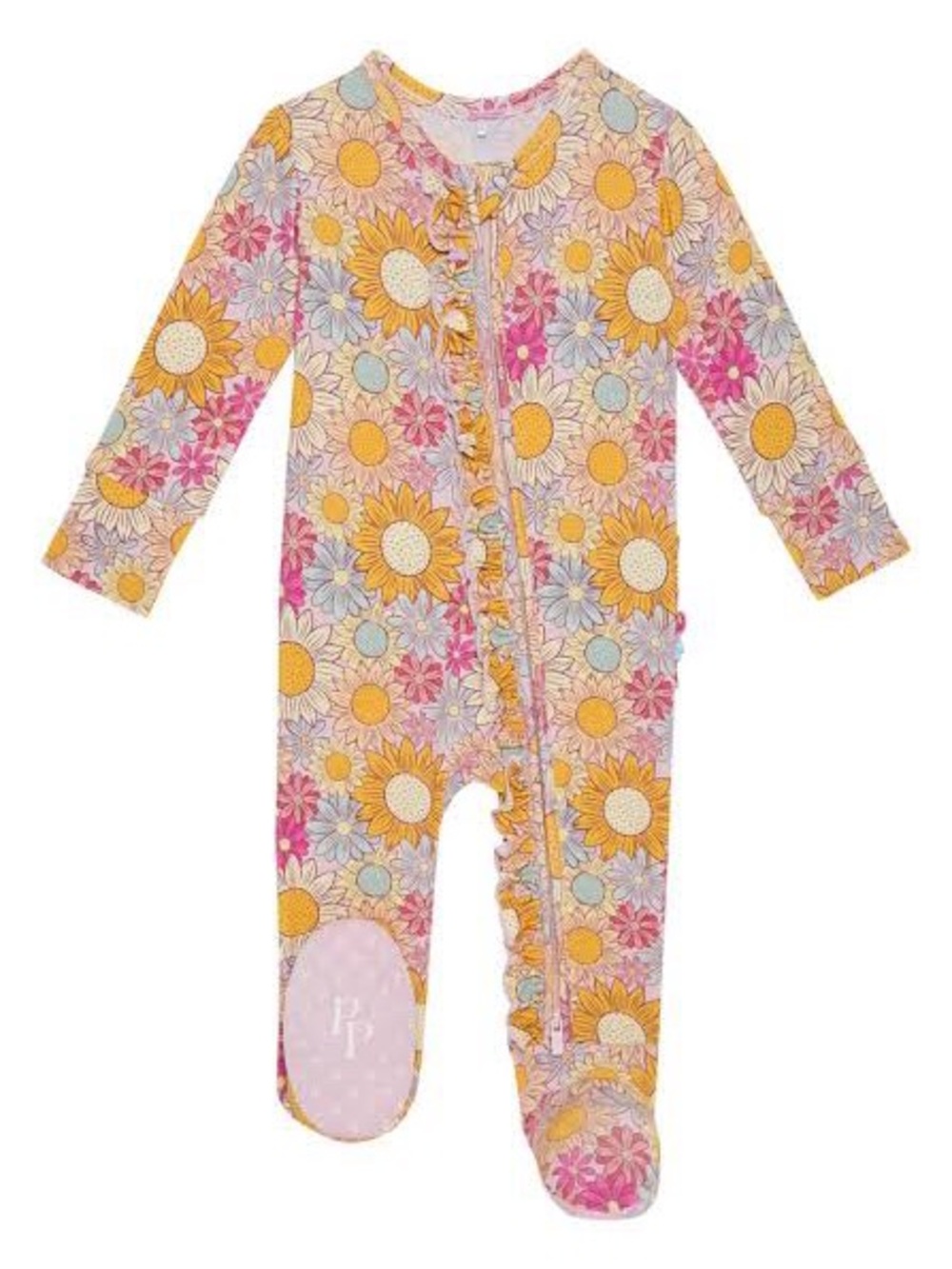 NWT Posh Peanut Rosalinda Ruffle Footie 6-9M Bamboo Floral Blooms